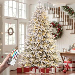 Shareconn 7.5-Foot Cedar Pre-Lit Flocked Christmas Tree: $159.99
