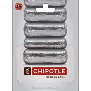 Chipotle Gift Card: $50 w/ $10 Amazon Credit