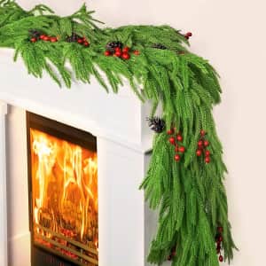 Coazex 9-Foot Norfolk Pine Artificial Christmas Garland + 1.36" x 16.4-Foot Pre-Lit Ribbon Bundle: $19.99 Coazex 9-Foot Norfolk Pine Artificial Christmas Garland + 1.36" x 16.4-Foot Pre-Lit Ribbon Bundle: $19.99