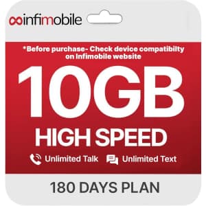 Infimobile 6-Month Prepaid Plan + 10GB Monthly Data with SIM Card: $50