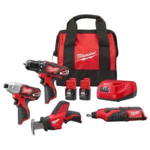 Milwaukee M12 12V Li-Ion 4-Tool Combo Kit: $179
