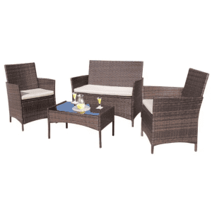 4-Piece Rattan Patio Furniture Set: $107 4-Piece Rattan Patio Furniture Set: $107