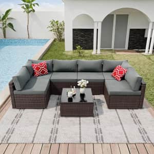 7-Piece Outdoor Sectional Sofa Set w/ Coffee Table: $261