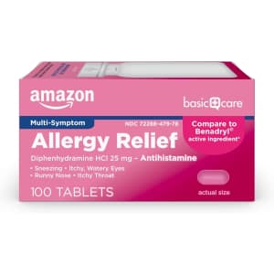 Amazon Basic Care Allergy Relief Diphenhydramine HCl 25mg Antihistamine 100-Count Tablets: $2.79 via Sub & Save