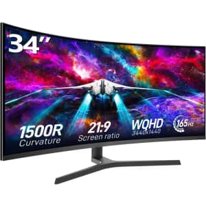 Gawfolk 34" Ultrawide 1440p HDR Curved 165Hz FreeSync Monitor: $124