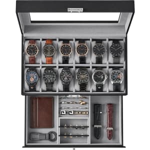 Songmics 12-Slot Lockable Watch Box with Drawer: $32
