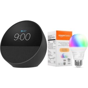 Echo Spot with Amazon Basics Smart Color Bulb: $45