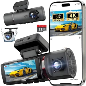 3-Channel 4K+1080P+1080P WiFi Front, Inside, & Rear Dash Cam w/ Night Vision: $43.99