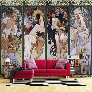 Mucha-Inspired Four Seasons Goddess Mural: $22 per m²