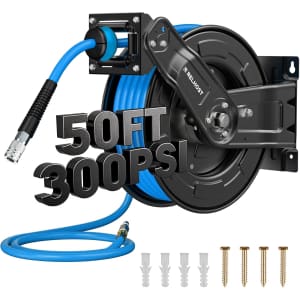 Relhost 50-Foot x 3/8" Retractable Air Hose Reel: $85 w/ Prime