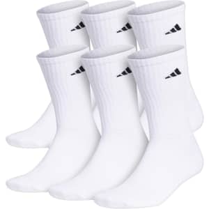 adidas Men's Athletic Cushioned Crew Socks 6-Pack: $11
