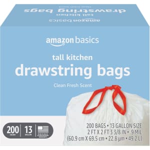 Amazon Basics 13-Gallon Tall Kitchen Drawstring Bag 200-Pack: $14 w/ Subscribe & Save