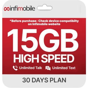 Infimobile 1-Month Prepaid Plan + 15GB Data / eSIM Card: $7.50
