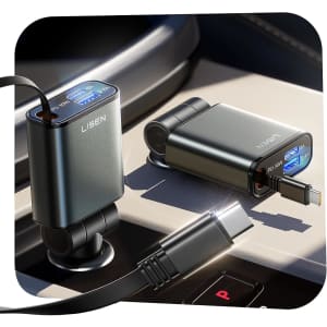 Lisen 57W USB-C Fast Charging Retractable Car Charger: $9.99