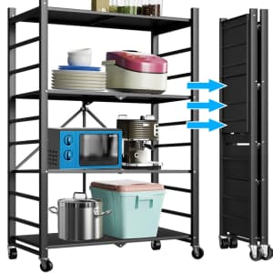 Foldable 4-Tier Stainless Steel Storage Shelf Unit: $50
