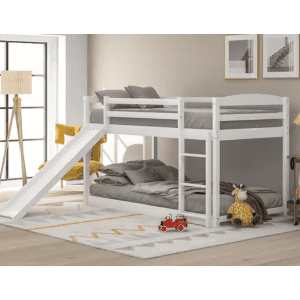 Harper & Bright Designs Twin Bunk Bed with Slide and Ladder: $355