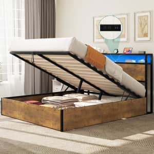 Yitahome Queen Platform Bed w/ LEDs, Charging Station: $153