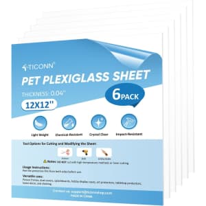 Ticonn 12"x12" Clear PET Plexiglass Sheets 6-Pack: $8.99 Ticonn 12"x12" Clear PET Plexiglass Sheets 6-Pack: $8.99