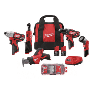 Milwaukee M12 12V Cordless 5-Tool Combo Kit w/ 25pc Driver Bit Set: 209 Milwaukee M12 12V Cordless 5-Tool Combo Kit w/ 25pc Driver Bit Set: 209