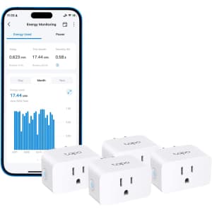 TP-Link Tapo Energy Monitoring Smart Plug 4-Pack: $23