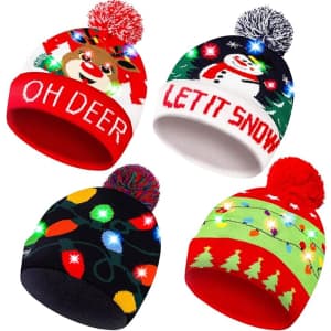 Christmas LED Knitted Beanie Hat 4-Pack: $18 Christmas LED Knitted Beanie Hat 4-Pack: $18