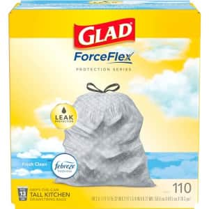 Glad ForceFlex 13-Gal. Tall Kitchen Drawstring Trash Bags 110-Count: $17.58