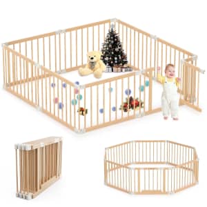 TouHeart 69"x69"x24" Wooden Playpen for Baby & Toddlers: $189.99