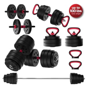 FitRx SmartBell Gym 100-lb. Adjustable Dumbbells, Kettlebells and Barbell Weight Set: $100