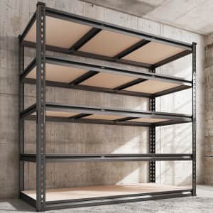 Reibii 72" Metal 2,600-lbs. 5-Tier Garage Shelving Unit: $110 Reibii 72" Metal 2,600-lbs. 5-Tier Garage Shelving Unit: $110