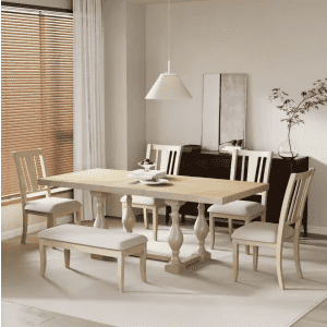Polibi 6-Piece Extendable Wood Top Dining Room Set: $374 Polibi 6-Piece Extendable Wood Top Dining Room Set: $374