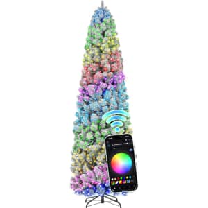 Hollo Star 7.5-Foot Flocked Pre-Lit Slim Artificial Christmas Tree: $95.99