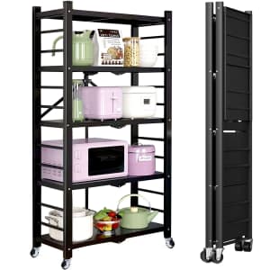 Foldable 5-Tier Stainless Steel Storage Shelf Unit: $61