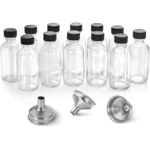 2-oz. Small Clear Glass Bottles 12-Pack w/ 3 Funnels: $10 w/ Prime