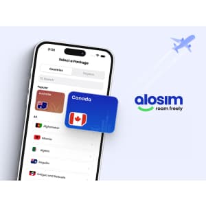 aloSIM Traveler's Mobile Data Plan: $50 credit for $20