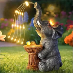 Goregent 9.9" Solar-Powered Watering Elephant Statue w/ Lights: $9.99