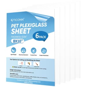 Ticonn 8" x 10" PET Plexiglass Sheets 6-Pack: $6.29 Ticonn 8" x 10" PET Plexiglass Sheets 6-Pack: $6.29