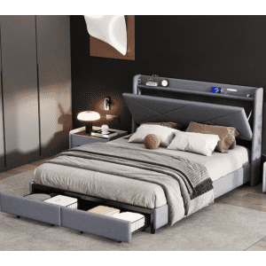 Qualler Queen Platform Bed with LED Lighting: $290