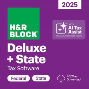 H&R Block 2025 Deluxe + State Tax Software: $30
