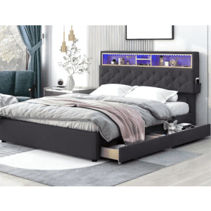 Nestfair Queen Platform Bed with Storage Headboard and USB Charging: $317 Nestfair Queen Platform Bed with Storage Headboard and USB Charging: $317