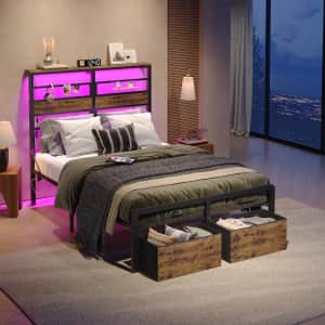 Pinmoco Full Size Metal Platform Bed Frame w/ LED Headboard: $112.99