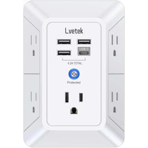 5-Outlet Surge Protector Wall Charger: $8.99