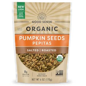 Good Sense 6-oz. Roasted Salted Organic Pumpkin Seeds: $3.87
