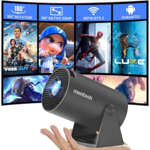 Mentech 1080p Mini Projector with WiFi and Bluetooth: $38.49