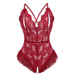 Avidlove Red Lace Teddy Lingerie V-Neck Bodysuit: from $7.49