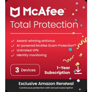 McAfee Total Protection 2024 3-User 1-Year Subscription: $20