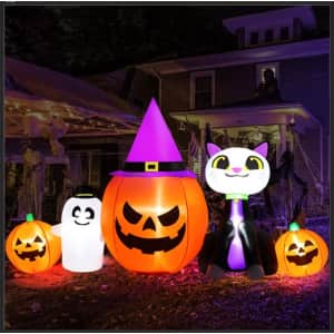Iznen 8ft Halloween Inflatable Pumpkins Outdoor Decor with Black Cat: $29.99