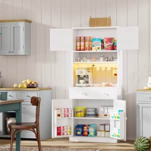 71" Kitchen Pantry Cabinet w/ Power Outlet & Light: $125