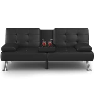 Homall Faux Leather Futon Sofa Bed w/ 2 Cupholders: $139.88 Homall Faux Leather Futon Sofa Bed w/ 2 Cupholders: $139.88