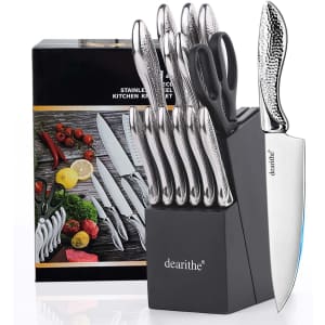 Dearithe 14-Piece High Carbon Stainless Steel Knife Block Set: $27.49