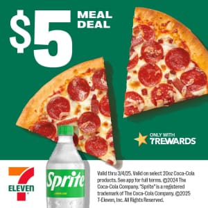 7-Eleven Pizza Deal: 2 slices and a Sprite for $5 7-Eleven Pizza Deal: 2 slices and a Sprite for $5